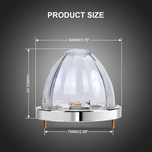 2PCS Dual Color Big LED Watermelon Lights, 3 Inch Clear Lens Yellow White 5W LED Side Marker Turn Signal Lights with Bezel for F-reightliner K-enworth P-eterbilt Trailer Semi Trucks in Kuwait