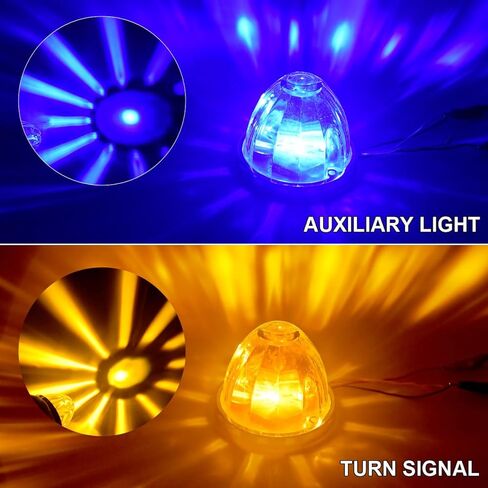 2PCS Dual Color Big LED Watermelon Lights, 3 Inch Clear Lens Yellow White 5W LED Side Marker Turn Signal Lights with Bezel for F-reightliner K-enworth P-eterbilt Trailer Semi Trucks in Kuwait