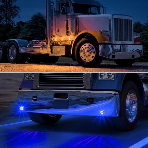 2PCS Dual Color Big LED Watermelon Lights, 3 Inch Clear Lens Yellow White 5W LED Side Marker Turn Signal Lights with Bezel for F-reightliner K-enworth P-eterbilt Trailer Semi Trucks in Kuwait