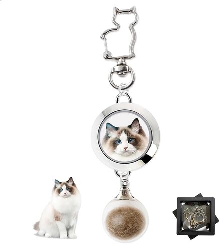 Cat Memorial Keychain – 2-in-1 Pet Fur & Photo Keepsake with Glass Locket & Globe, Personalized Pet Loss Remembrance for Dog & Cat in Saudi Arabia
