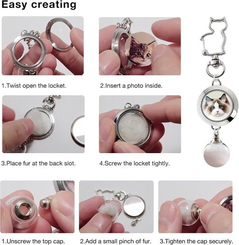 Cat Memorial Keychain – 2-in-1 Pet Fur & Photo Keepsake with Glass Locket & Globe, Personalized Pet Loss Remembrance for Dog & Cat in Saudi Arabia