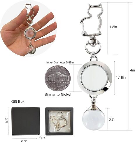 Cat Memorial Keychain – 2-in-1 Pet Fur & Photo Keepsake with Glass Locket & Globe, Personalized Pet Loss Remembrance for Dog & Cat in Saudi Arabia