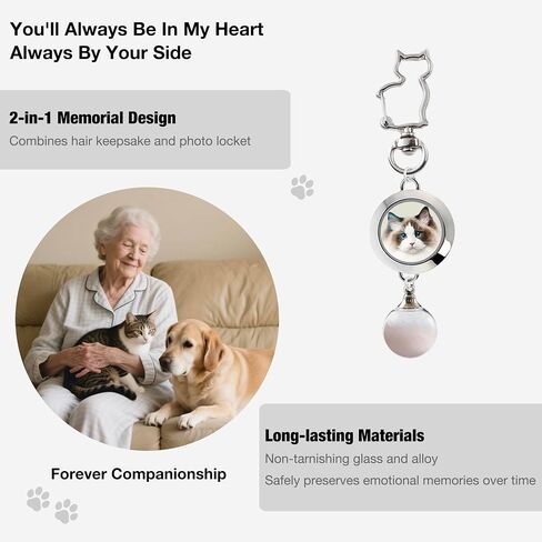 Cat Memorial Keychain – 2-in-1 Pet Fur & Photo Keepsake with Glass Locket & Globe, Personalized Pet Loss Remembrance for Dog & Cat in Saudi Arabia