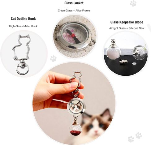 Cat Memorial Keychain – 2-in-1 Pet Fur & Photo Keepsake with Glass Locket & Globe, Personalized Pet Loss Remembrance for Dog & Cat in Saudi Arabia