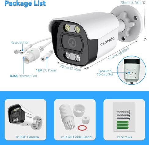 4K/8MP Outdoor Security Bullet POE IP Camera, Human/Vehicle Detection, 98ft Color Night Vision, IP67 Weatherproof, MicroSD Recording (256GB), 2 Way Talk in Saudi Arabia