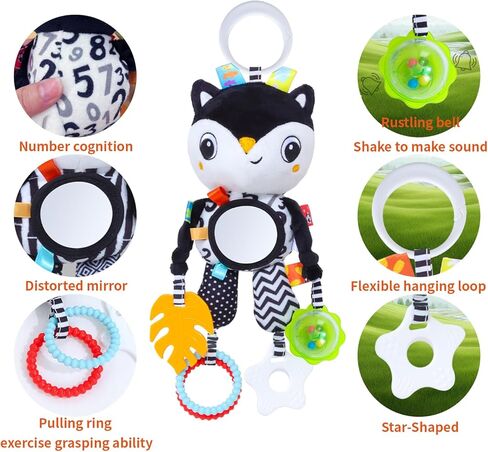 High Contrast Baby Toys,Black and White Hanging Toys,Animal Plush Hanging Toy,Car Seat Stroller Toys Gift for Newborn Boys and Girls 0 3 6 9 12 Months in Saudi Arabia