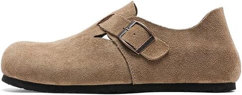 Suede Buckle Slip-On Clogs, Casual Comfort Shoes with Adjustable Strap, Available in Taupe and Brown in Saudi Arabia