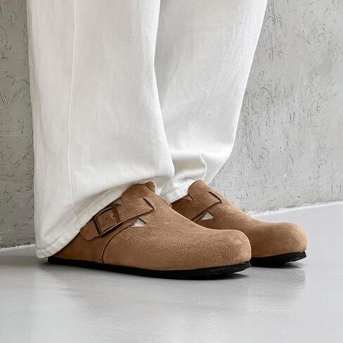 Suede Buckle Slip-On Clogs, Casual Comfort Shoes with Adjustable Strap, Available in Taupe and Brown in Saudi Arabia