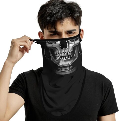وشاح أنبوب للجنسين للبالغين متعددة الوظيفية Bandana Neck Gaiter مع حلقات الأذن للحفلات الرياضية للدراجات النارية الهالوين والأنشطة في الهواء الطلق كرنفال - Skull (الماسحة الضوئية) in Kuwait