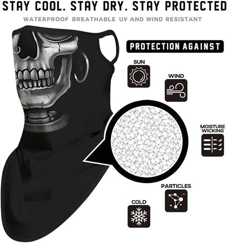 وشاح أنبوب للجنسين للبالغين متعددة الوظيفية Bandana Neck Gaiter مع حلقات الأذن للحفلات الرياضية للدراجات النارية الهالوين والأنشطة في الهواء الطلق كرنفال - Skull (الماسحة الضوئية) in Kuwait