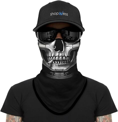 وشاح أنبوب للجنسين للبالغين متعددة الوظيفية Bandana Neck Gaiter مع حلقات الأذن للحفلات الرياضية للدراجات النارية الهالوين والأنشطة في الهواء الطلق كرنفال - Skull (الماسحة الضوئية) in Kuwait