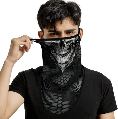 وشاح أنبوب للجنسين للبالغين متعددة الوظيفية Bandana Neck Gaiter مع حلقات الأذن للحفلات الرياضية للدراجات النارية الهالوين والأنشطة في الهواء الطلق كرنفال - Skull (الماسحة الضوئية) in Kuwait