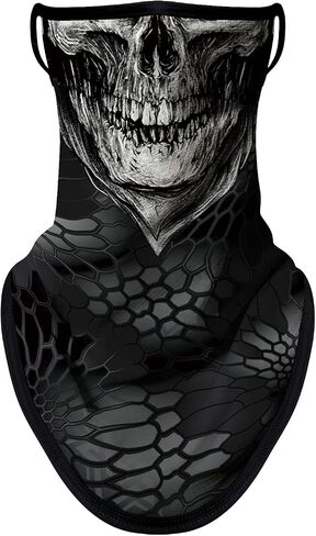 وشاح أنبوب للجنسين للبالغين متعددة الوظيفية Bandana Neck Gaiter مع حلقات الأذن للحفلات الرياضية للدراجات النارية الهالوين والأنشطة في الهواء الطلق كرنفال - Skull (الماسحة الضوئية) in Kuwait