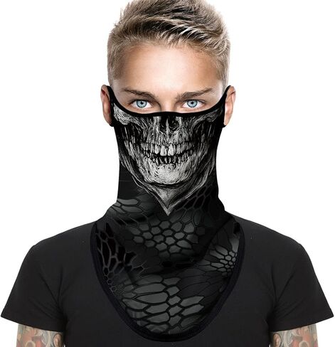 وشاح أنبوب للجنسين للبالغين متعددة الوظيفية Bandana Neck Gaiter مع حلقات الأذن للحفلات الرياضية للدراجات النارية الهالوين والأنشطة في الهواء الطلق كرنفال - Skull (الماسحة الضوئية) in Kuwait