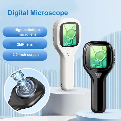 مجهر رقمي محمول من PUSOKEI، تكبير 2 ميجابكسل 500x مع شاشة 2 بوصة و6 مصابيح LED، لحام إصلاح دائرة التصوير الفوتوغرافي الكلي (أبيض) in Kuwait