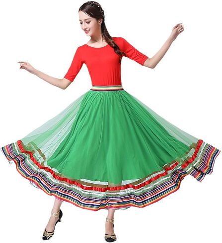 Women's Lyrical Dance Skirt - Chiffon Swing Long Skirt for Mexican & Flamenco Dance in Kuwait