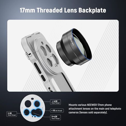 NEEWER PA091 Silver Phone Cage Compatible with Xiaomi 15 Ultra + 67mm Variable ND (ND2-32) Filter, Quick Release Video Rig Case with 67mm Filter Adapter & 17mm Lens Backplate for Video Recording in Saudi Arabia