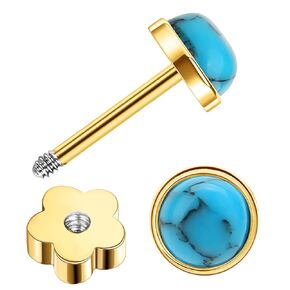 G23 Titanium Handmade Turquoise Stud Earrings for Sensitive Skin Hypoallergenic Women Flat Back Nap Earrings Studs 20G Screw Back Cartilage Stud Earrings Gold Light Blue