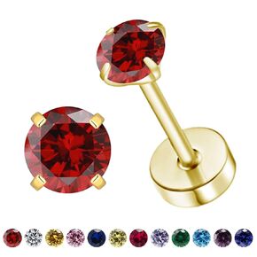 VDKIDKT Flat Back Birthstone Stud Earrings for Women Girls, 3mm Tiny CZ Flat Back Stud Earrings, Screw Back Tiny Earrings Studs, Cartilage/Tragus/Second Hole Earrings (Gold, 5.May-Emerald)