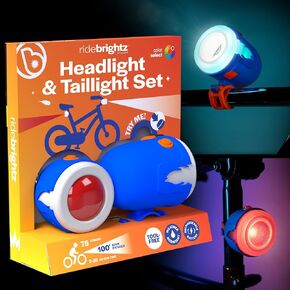 Brightz RideBrightz LED Bike Headlight & Taillight Set for Kids - Be Cool & Be Safe! - 75 Lumen, 100' Beam Distance - Rechargeable - Perfect for Boys & Girls of All Ages - Works with Bikes & Scooters in Kuwait