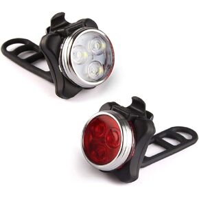 Topcom USB Rechargeable Bike Light Set, Super Bright, Bike Lights Front and Back, Waterproof, 4 Light Modes (2 Cables, 2 Straps).