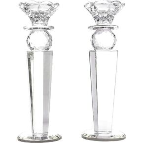 Allgala Set of 3 Crystal Glass Made Reverse Tapered Pillar and Hand Crafted Ball Candlesticks - 8.5,10,11 Inches -HD89154