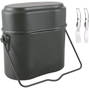 edola Camping Cookware Mess Kit، مجموعة طبخ التخييم، مجموعة الفوضى الخضراء العسكرية الألمانية، 3 في 1 وعاء تخييم من الألومنيوم، مجموعة أواني ومقالي للتخييم خفيفة الوزن، سكاكين شوك قابلة للطي in Kuwait
