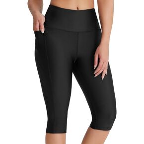 Emlovm Women's 14" Long Swim Shorts High Waisted Knee Length Capri Swimsuits UPF50+ Swim Bottoms with Liner and Pockets