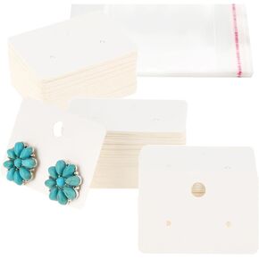 Earring Cards Set, 100 Pcs Earring Display Cards with 100 Pcs Self-Seal Bags, Kraft Paper Earrings Tags Earring Cardboard Holder Packaging Card for Earring Stud Jewelry Display, Square (Brown)