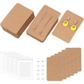 Swpeet 300Pcs White Earring Display Cards Assorment Kit, 100Pcs 3.5 x 2.4 Inches Square Earring Holder Cards with 100 Silicone Earring Backs and Self-Seal Bags for Earrings Necklace Jewelry Display
