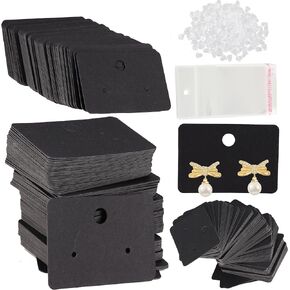 Femtindo Earring Display Cards with 100PCS Earring Cards 200PCS Earring Backs and 100PCS Earring Packaging Self-Sealing Bags for Jewelry Selling (Black-5x3.5cm)