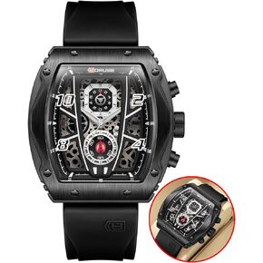 BORUSE Chronograph Watch for Men Sport Military Big Face Quartz Watches Fashion Waterproof Silicone Strap Luminous Calendar Analog Wristwatch