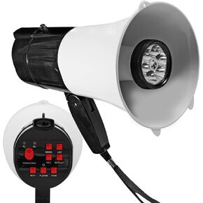 5 CORE Bull Hornr Megaphone 30W Peak Loud Siren Noise Maker Professional Bullhorn Speaker w LED Flashlight Recording USB SD Card Adjustable Volume for Sports Speeches Events Emergencies 148 LED