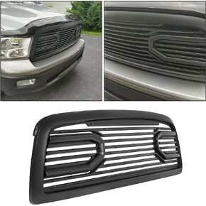 ECOTRIC Front Bumper Grill Compatible with 2009-2012 Dodge Ram 1500 Hood Grille Replacement Shell (Black, W/Light)