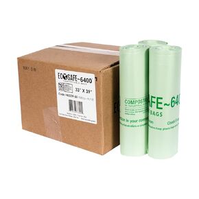 حقيبة صديقة للبيئة معتمدة قابلة للتحلل - 6400 HB3339-85 - أكياس خضراء مقاس 33 × 39 بوصة بسعة 35 جالونًا - بطانة قوية للغاية مقاومة للتسرب والثقب والتمزق، عبوة من 135 قطعة