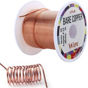 UTILE 16 Gauge Copper Wire for Plants, 30 Yards - Pure Copper Electroculture Wire - Bare Copper for Gardening, Jewelry Making, Craft Beading, 0.4mm, 27.4m Wire Spool