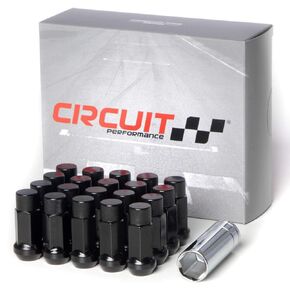 Circuit Performance Forged Steel Extended Closed End Hex Lug Nut for Aftermarket Wheels: 12x1.5 Black - 20 Piece Set + Tool