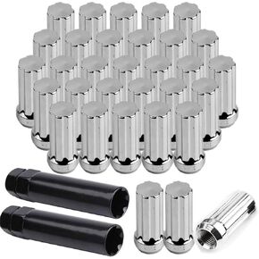 صواميل عروة عجلة من الكروم من MuHize - صواميل عروة إطارات M14x1.5 مطورة مع مفتاحين، 32 قطعة صواميل عروة شديدة التحمل بنهاية مغلقة 7 صواميل عروة بطول 2 بوصة، 60 درجة سداسية in Kuwait