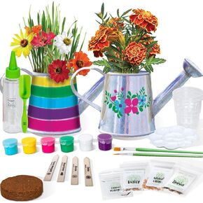 علبة سقاية من Hapinest Grow and Paint، 2 عبوة من مجموعة أدوات حديقة الزهور الحرفية هدايا للأطفال الأولاد والبنات الذين تتراوح أعمارهم بين 6 7 8 9 10 11 12 سنة فما فوق in Kuwait