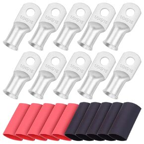 iGreely 10pcs 2 Guage 3/8" Wire Lugs Ring Terminal Connectors Ends 2 AWG Heavy Duty Tinned Copper for Battery Cable Lug Wire Electrical Eyelets with 10pcs 3:1 Dual Wall Adhesive Heat Shrink