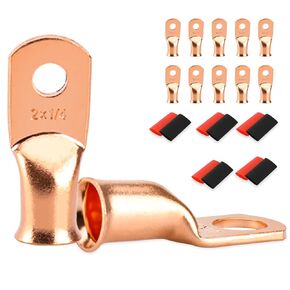 10 PCS Battery Terminal Connectors, Battery Cable Ends Lugs, 8 Gauge Wire Connectors, 8 AWG 3/8" Stud Ring Terminals, Copper Wire Lugs with Heat Shrink Tubing.