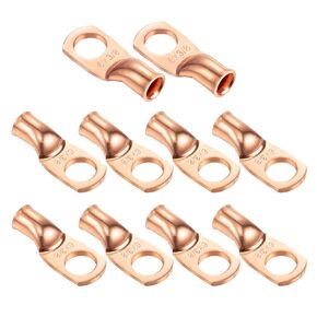 Ampper Heavy Duty Copper Wire Lugs, UL Eyelets Ring Crimp Copper Terminal Connectors for Battery Cable Ends and More (4 Awg, 3/8" Ring, 10 Pcs)