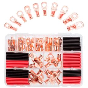 RockDIG 100PCS Tinned Copper Wire Lugs AWG 8 6 4 2 Gauge with Heat Shrink Tube Assortment Kit Heavy Duty Closed End Electrical Wire Cable Battery Terminal Crimp Connectors