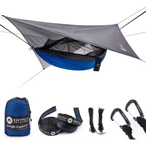 Easthills Outdoors Jungle Explorer 118" x 79" Double Camping Hammock with Separated Mosquito Bug Net and Waterproof Rainfly 2 Person Portable Ripstop Parachute Nylon Hammocks Red