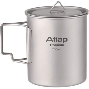 ATiAP Titanium Pot 750ml Backpacking Pot Camping Coffee Pot Camp Mug Camping Pot with Lid Foldable Handle Portable Lightweight
