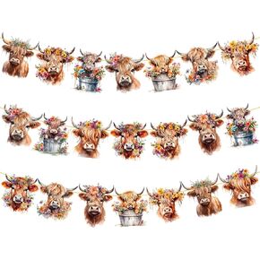 2pcs Highland Cow Party Banner Highland Cow Party Decorations Boho Retro Floral Highland Cattle Banner Decorations for Highland Cow Baby Shower Decorations Western Birthday Themed Party Supplies