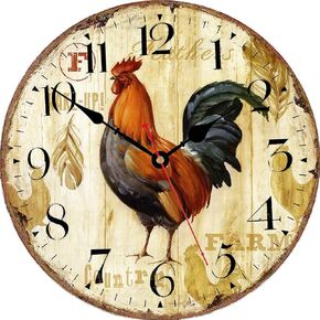 SKJIND 30cm Rooster Analog Clock for Dinning Living Room,Vintage Farmhouse Kitchen Wall Clock