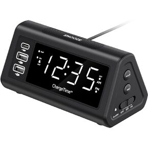 Teleadapt LCD Display Alarm Clock with 3 USB Charging Ports for iPhone, iPad, Android Devices, Loud Digital Alarm Clock for Heavy Sleepers with Battery Backup, Snooze, Nap Timer, Auto-DST