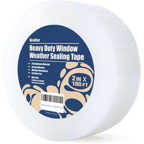 Breliter Heavy Duty Window Weather Sealing Tape - Transparent Window Insulation for Winter, No Mess Winter Window Seal Kit - 2 Inch Wide 180 FT Long