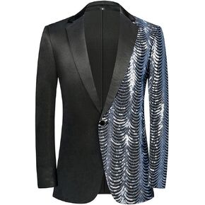 SZRJ Men Sequin Shiny Prom Suit Jacket One Button Slim Fit Sport Coats Tuxedo Wedding Blazers